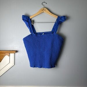 Old Navy Cobalt Blue Smocked Square-Neck Crop Top